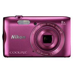 Nikon COOLPIX A300 Digital Camera, 20.1MP, HD 720p, 8x Optical Zoom, Wi-Fi, Bluetooth, NFC & 2.7 LCD Screen Pink